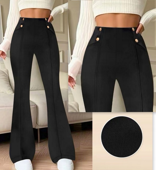 SPODNIE DZWONY PRĄŻEK SZEROKA NOGAWKA WYSOKI STAN XL/XXL