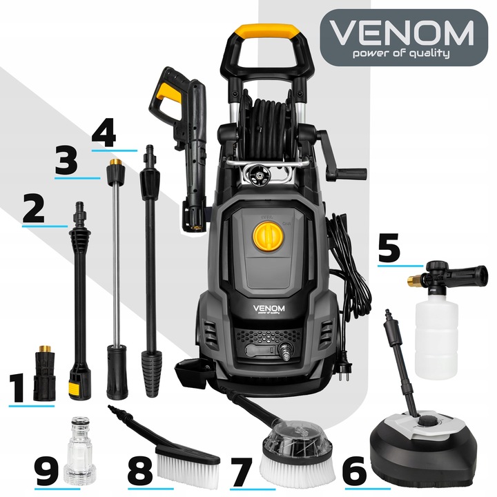 MYJKA CIŚNIENIOWA VENOM 380 BAR POMPA ALUM-MOSIĘŻNA ZWIJACZ ZESTAW WĄŻ