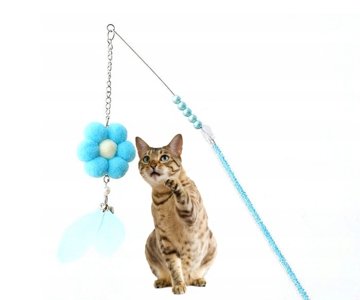 ZABAWKA DLA KOTA WĘDKA piórka kwiat 12 NIEBIESKA