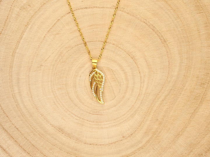 SREBRNY NASZYJNIK SKRZYDŁO ŁAŃCUSZEK Z ZAWIESZKĄ DAMSKI SREBRO POZŁACANE