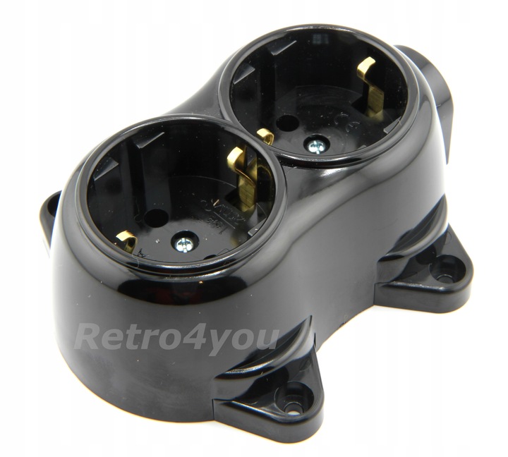 Gniazdko Gniazdo natynkowe podwojne czarne retro PRL loft