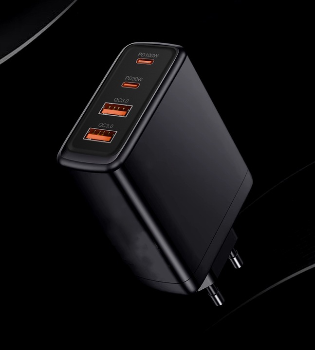 SZYBKA ŁADOWARKA SIECIOWA GaN 100W 2x USB 2x USB-C QC 3.0 + PD UNIWERSALNA