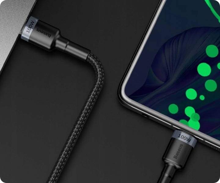 BASEUS MOCNY KABEL PRZEWÓD TYPE-C USB-C QC 3.0 PD 100W 2M SZYBKIE ŁADOWANIE