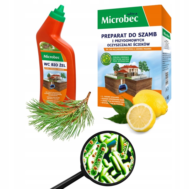 MICROBEC ULTRA BAKTERIE DO SZAMBA 1KG ZAPACH CYTRYNY + WC BIO ŻEL
