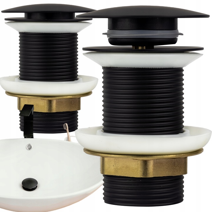 KOREK KLIK KLAK CZARNY UMYWALKOWY DO UMYWYLAKI BEZ PRZELEWU MOSIĘŻNY TRWAŁY