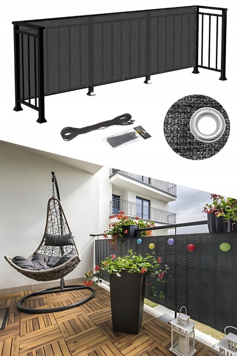 OSŁONA NA BALKON 95% GRAFITOWA NA TARAS PŁOT MATA BALKONOWA 1x7m +