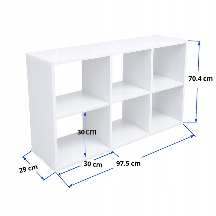 REGAŁ NA KSIĄŻKI BIAŁY OTWARTY 6 POJEMNYCH DREWNIANYCH PÓŁEK NA