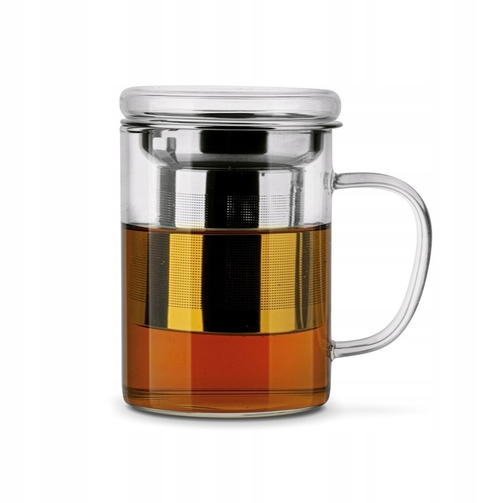 KUBEK z ZAPARZACZEM Nierdzewny z Uchem SZKLANY Konighoffer Cortese 350 ml