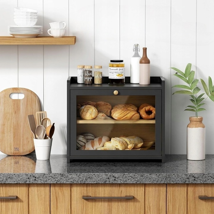 CHLEBAK DREWNIANY CZARNY POJEMNIK NA CHLEB PIECZYWO DUŻY BAMBUSOWY 40x35x25