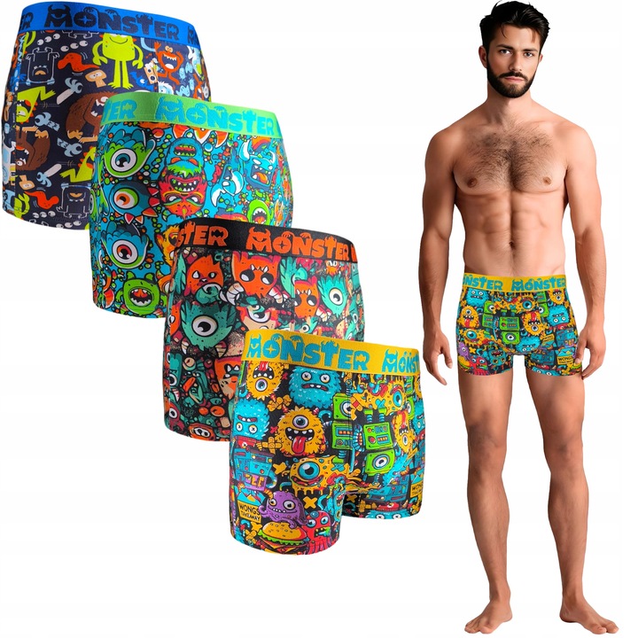 NETi Dopasowane Kolorowe Bokserki Męskie Bawełna-Modal z Szeroką Gumą 4-Pak