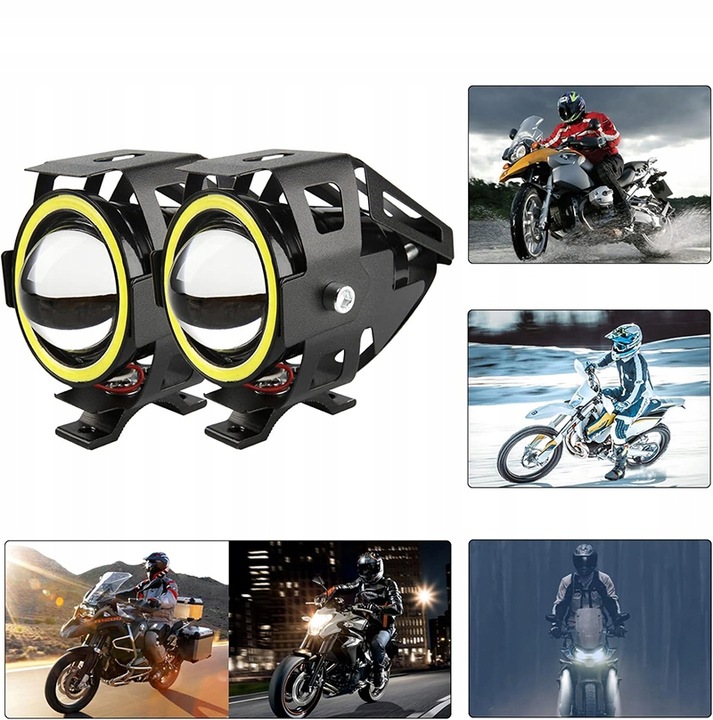 2x HALOGENY MOTOCYKLOWE LAMPY REFLEKTORY RING LED 3Ccc