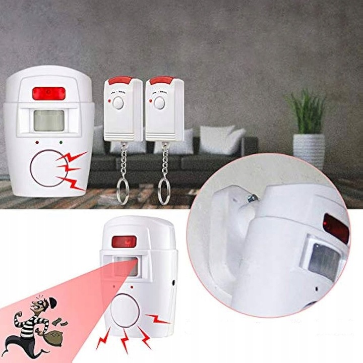 ALARM BEZPRZEWODOWY CZUJNIK RUCHU SYRENA NA BATERIE DO DOMU GARAŻU 2X