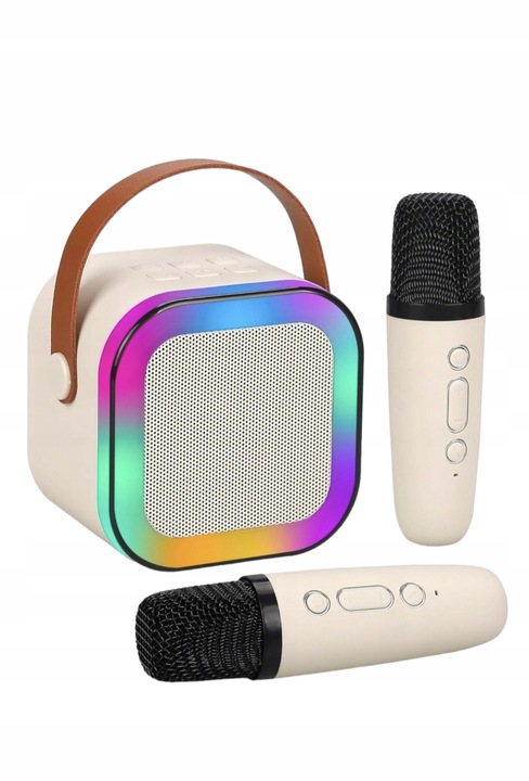 PRZENOŚNY GŁOŚNIK BLUETOOTH KARAOKE 2 MIKROFONY ZESTAW USB SD MINI JACK RGB