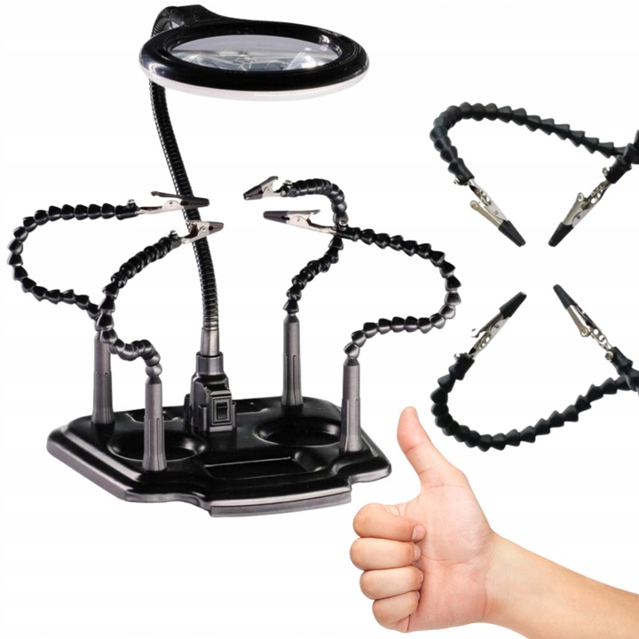 Uchwyt trzecia ręka z lupą podświetleniem LED montażowy ZD11M-2