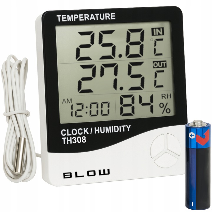 TERMOMETR STACJA POGODY POGODOWA HIGROMETR ZEGAR BATERIA ZESTAW SONDA