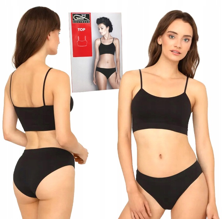 GATTA BEZSZWOWY TOP BIUSTONOSZ CIENKIE RAMIĄCZKA CZARNY XL