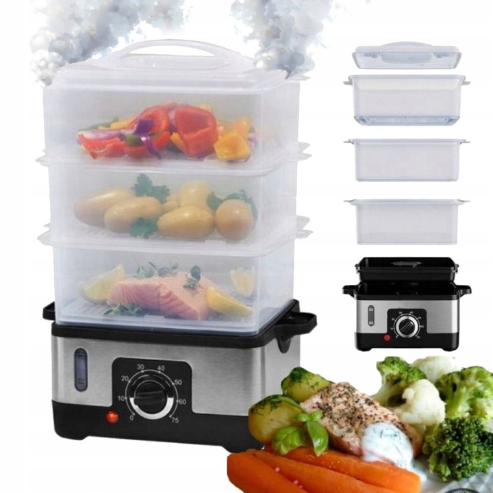 PAROWAR ELEKTRYCZNY URZĄDZENIE DO GOTOWANIA NA PARZE 950W 9L MINUTNIK