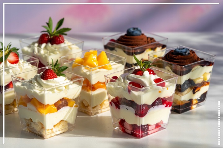 PUCHARKI DO DESERÓW LODÓW 200ml POJEMNIK NA PRZEKĄSKI KWADRATOWE ZESTAW 50x