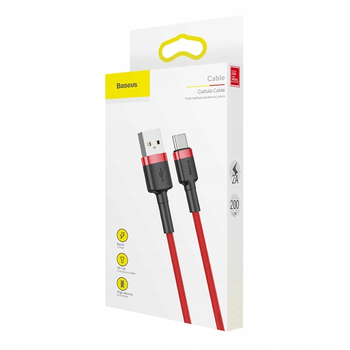 BASEUS MOCNY KABEL USB USB-C TYP-C PRZEWÓD OPLOT QUICK CHARGE 3.0 2A 2M