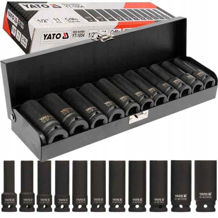 YATO NASADKI UDAROWE KLUCZE NASADOWE DŁUGIE 1/2'' 11el KUTE WALIZKA