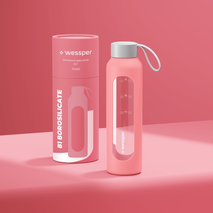 Wessper B1 motwacyjna butelka szklana 500ml z miarką na fitness