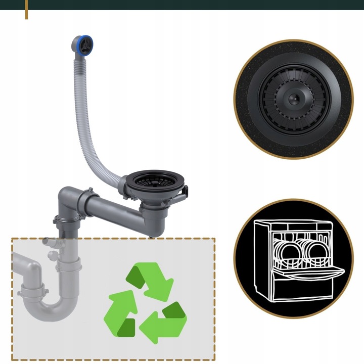 SYFON do ZLEWU jednokomorowego ZLEWOZMYWAKA kuchennego MANUALNY przyscienny