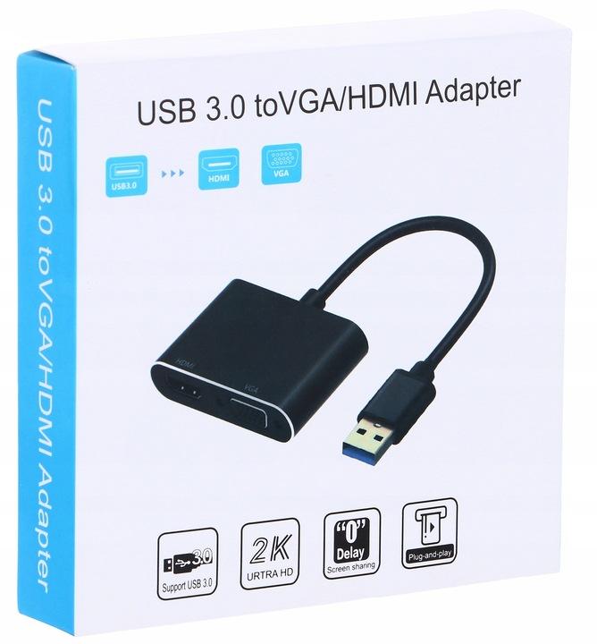 KONWERTER USB 3.0 do HDMI + VGA ADAPTER KARTA GRAFICZNA HUB PRZEJŚCIÓWKA