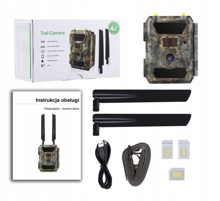 Kamera Leśna FOTOPUŁAPKA Myśliwska FHD GSM 4G LTE MMS wysyła FILMY