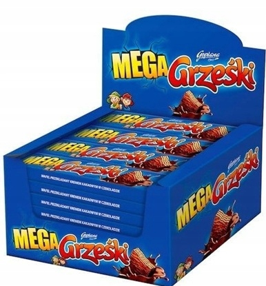 Grześki Mega Wafel przekładany kremem kakaowym w czekoladzie 48 g