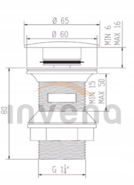 KOREK CLICK-CLACK MOSĘŻNY DO UMYWALKI Z PRZELEWEM MAŁY GRZYBEK CHROM INVENA