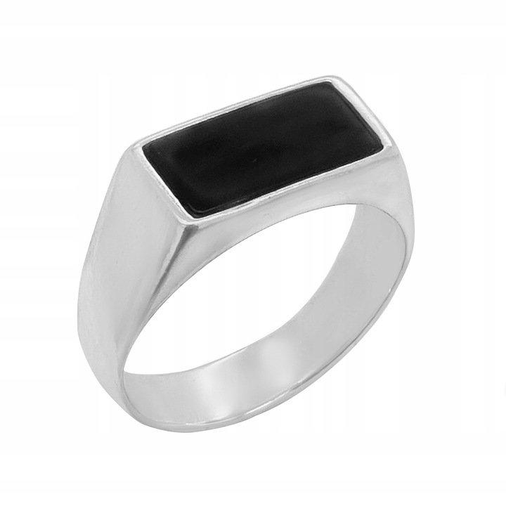 Sygnet srebrny pr. 925 Pierścionek Męski z Onyksem Prostokątny | r. 20