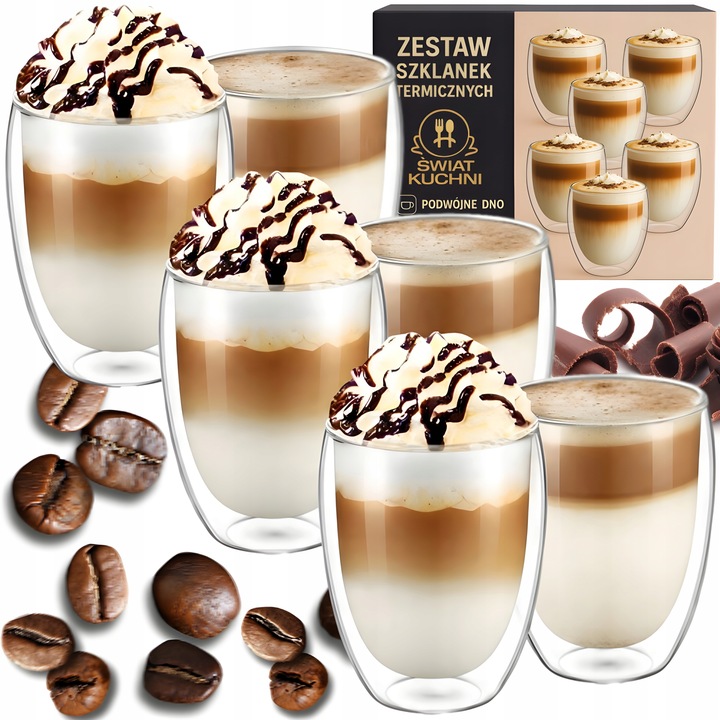 SZKLANKI DO KAWY ZESTAW SZKLANEK DO LATTE TERMICZNE 350ML KUBKI DO HERBATY