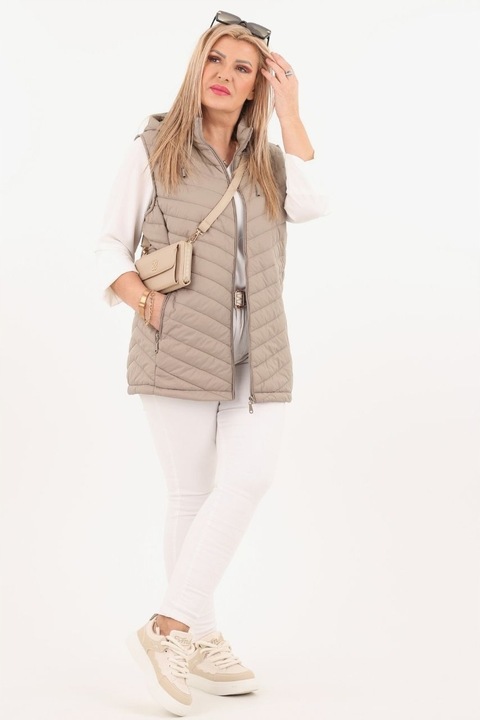 KAMIZELKA PIKOWANA DAMSKA PRZEJŚCIOWA DUŻE ROZMIARY BEZRĘKAWNIK Z KAPTUREM