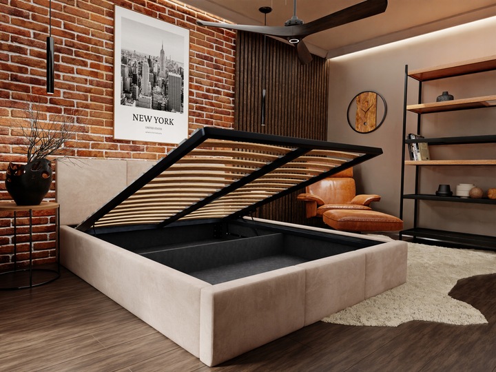 ŁÓŻKO TAPICEROWANE DO SYPIALNI 160x200 ŁÓŻKO PODWÓJNE Z POJEMNIKIEM