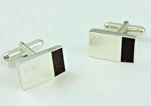 Srebrne spinki do mankietów z bursztynem + grawer