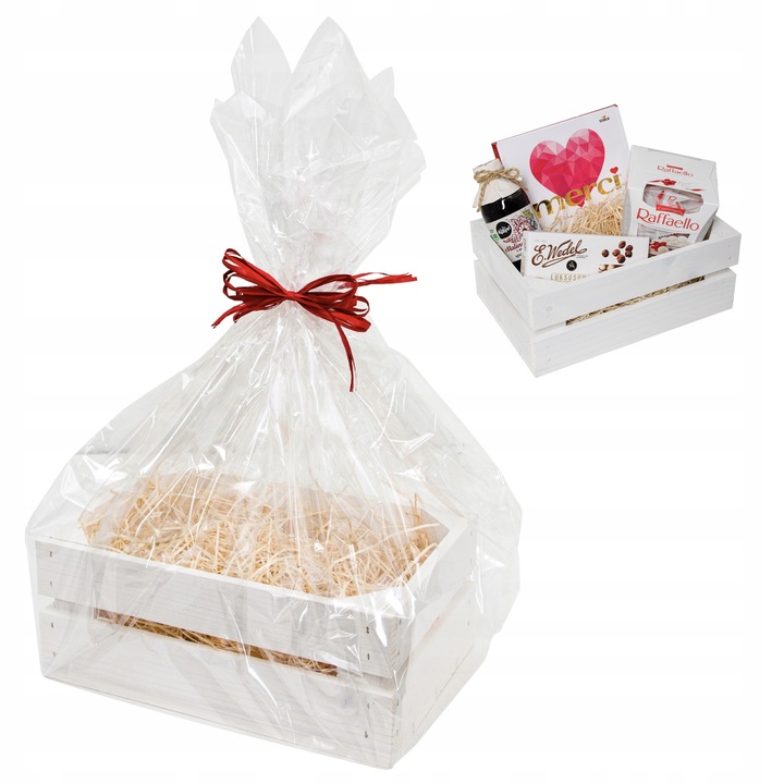 Koszyk Prezentowy Zestaw Skrzynka Drewniana Biała Pudełko Box Biały