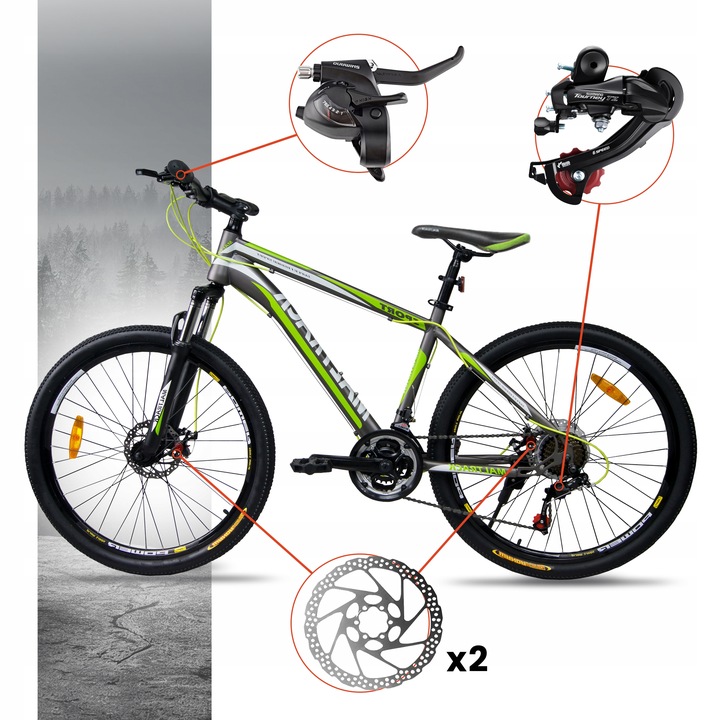 ROWER GÓRSKI MTB 26 SHIMANO 21 BIEGÓW SHIMANO 2xTarcze RAMA 18" KOŁA 26"