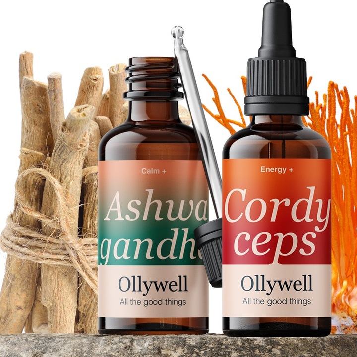 Polska Ashwagandha i Cordyceps Ollywell Krople Silny ekstrakt Adaptogen