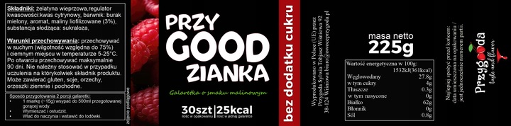 Galaretka bez cukru Malinowa 30 galaretek 225g Keto bez glutenu z OwoceLio