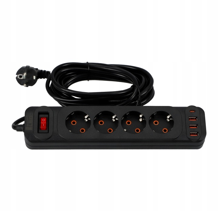 Przedłużacz Listwa Zasilająca Sieciowa 4 Gniazda 230V 5M 4x USB A