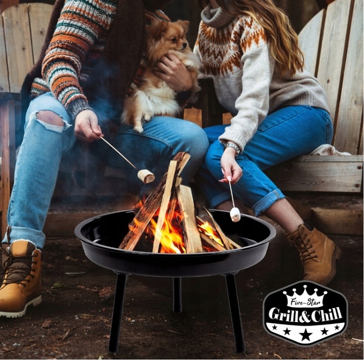 GRILL OGRODOWY WISZĄCY PALENISKO TRÓJNÓG DUŻY 50CM RUSZT + MATY WĘGLOWY