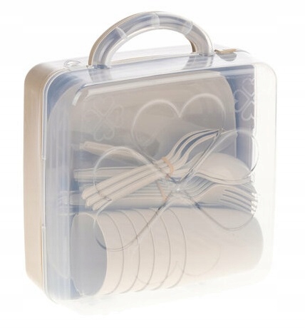 ZESTAW PIKNIKOWY 32 ELEMENTY KUBKI SZTUĆCE POJEMNIK PRZENOŚNY