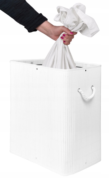 KOSZ BAMBUSOWY NA PRANIE BIELIZNĘ DWUKOMOROWY POJEMNIK ORGANIZER 100L