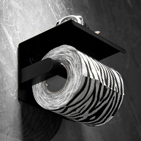 UCHWYT NA PAPIER TOALETOWY Z PÓŁKĄ CZARNY WIESZAK STALOWY ŁAZIENKA DOM WC