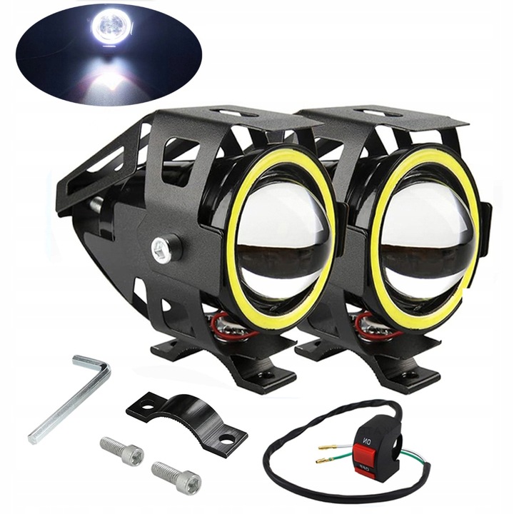2x HALOGENY MOTOCYKLOWE LAMPY REFLEKTORY RING LED 3Ccc