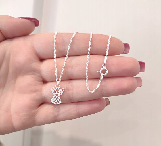 SREBRNY ŁAŃCUSZEK ANIOŁEK ZESTAW ŁAŃCUSZEK Z ANIOŁKIEM NA KOMUNIĘ