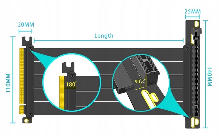 GLOTRENDS Kabel rozszerzający PCIe 4.0 X16 20cm