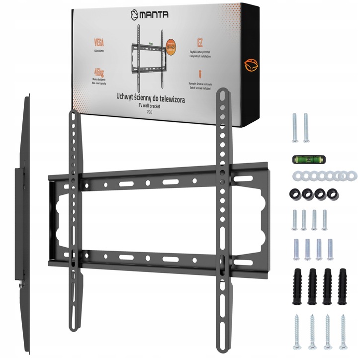 Uchwyt do telewizora TV ścienny wieszak 26-65 cali VESA 45Kg KOŁKI ŚRUBY