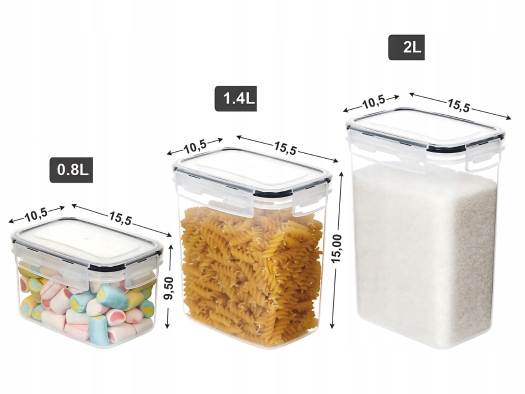 Pojemniki na Żywność zestaw 24 SZT pojemnik 2L 1,4L 0,8L + MIARKI