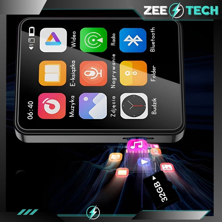 ODTWARZACZ MP3 MP4 32GB BLUETOOTH GŁOŚNIK PL MENU RADIO DYKTAFON